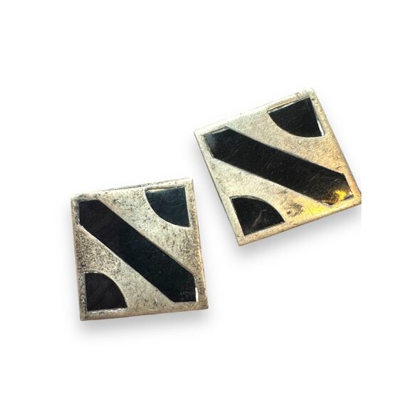 Vintage Mexican Alpaca Silver & Onyx Rectangular Cufflinks - Picture 6 of 6